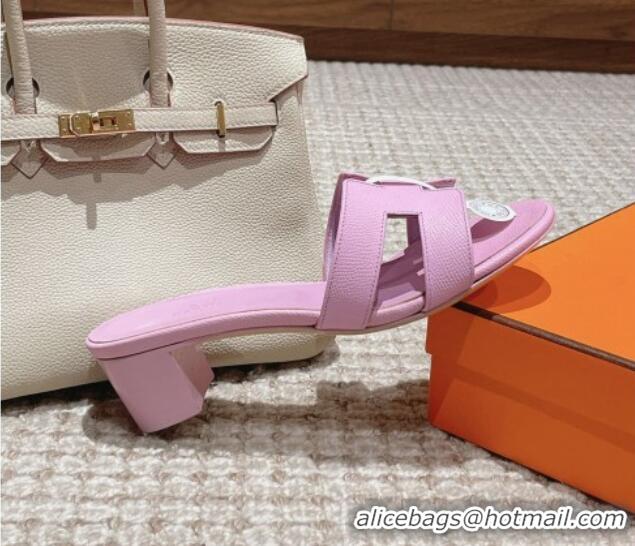 Feminine Hermes Classic Oasis Heel Slide Sandals 4.5cm in Palm Grained Leather Purple 123018