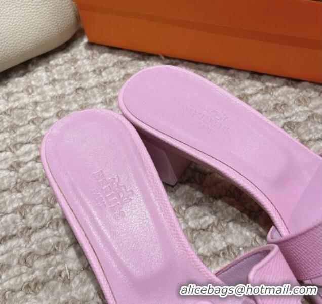 Feminine Hermes Classic Oasis Heel Slide Sandals 4.5cm in Palm Grained Leather Purple 123018