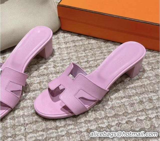 Feminine Hermes Classic Oasis Heel Slide Sandals 4.5cm in Palm Grained Leather Purple 123018