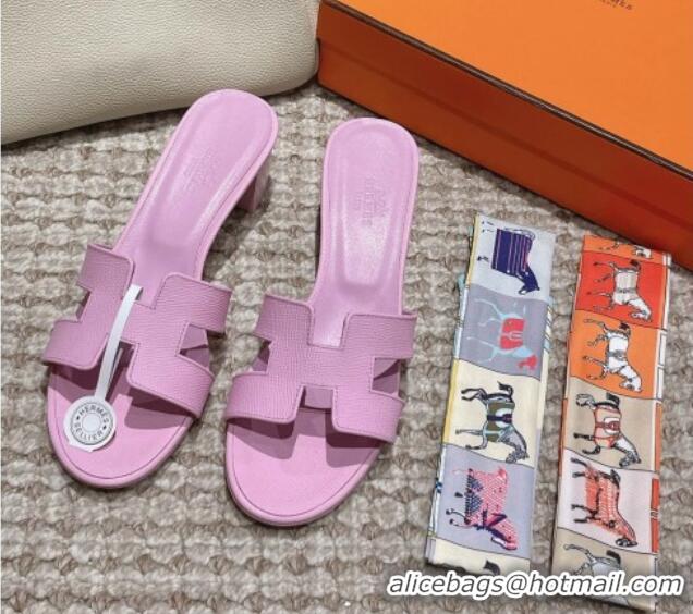 Feminine Hermes Classic Oasis Heel Slide Sandals 4.5cm in Palm Grained Leather Purple 123018