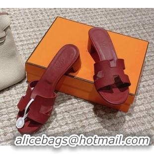 Good Looking Hermes Classic Oasis Heel Slide Sandals 4.5cm in Palm Grained Leather Burgundy 123019