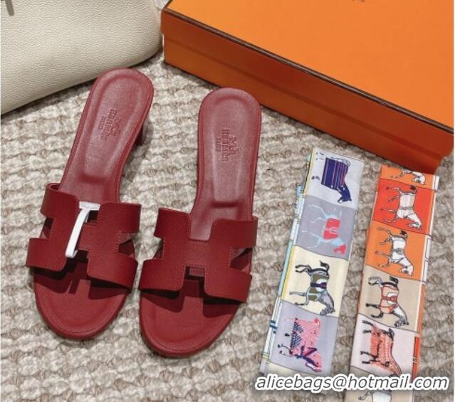 Good Looking Hermes Classic Oasis Heel Slide Sandals 4.5cm in Palm Grained Leather Burgundy 123019