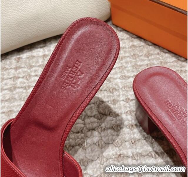 Good Looking Hermes Classic Oasis Heel Slide Sandals 4.5cm in Palm Grained Leather Burgundy 123019