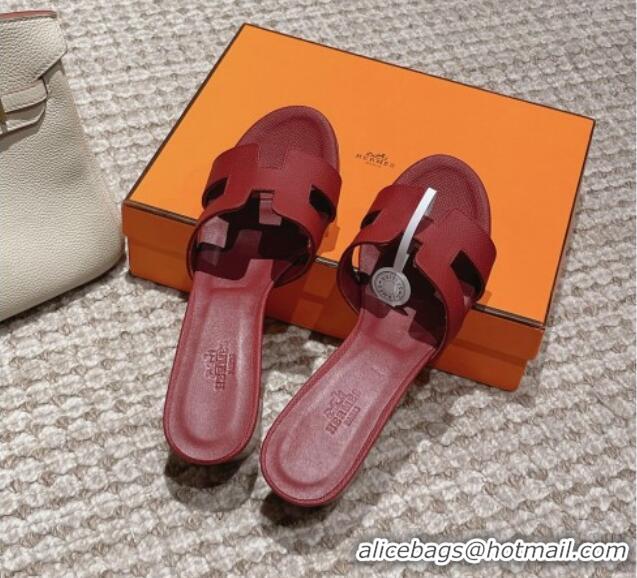 Good Looking Hermes Classic Oasis Heel Slide Sandals 4.5cm in Palm Grained Leather Burgundy 123019