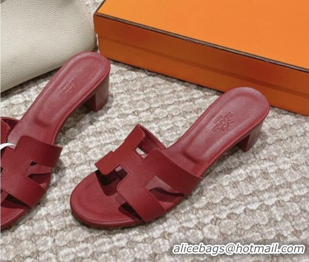 Good Looking Hermes Classic Oasis Heel Slide Sandals 4.5cm in Palm Grained Leather Burgundy 123019