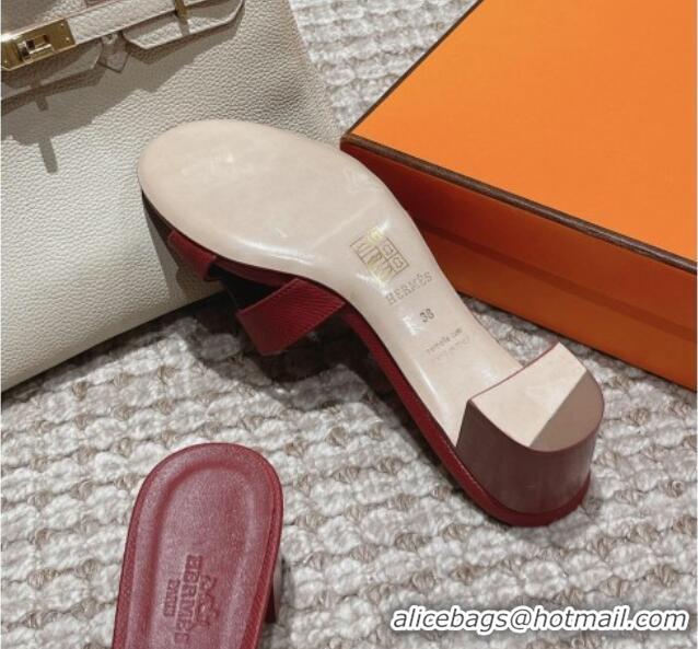 Good Looking Hermes Classic Oasis Heel Slide Sandals 4.5cm in Palm Grained Leather Burgundy 123019