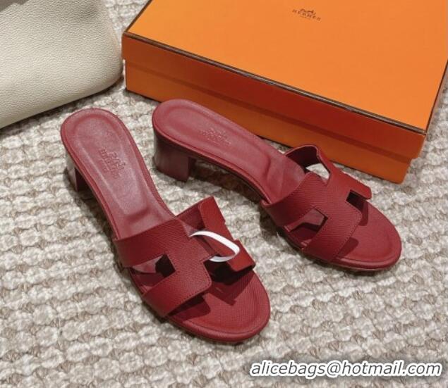 Good Looking Hermes Classic Oasis Heel Slide Sandals 4.5cm in Palm Grained Leather Burgundy 123019