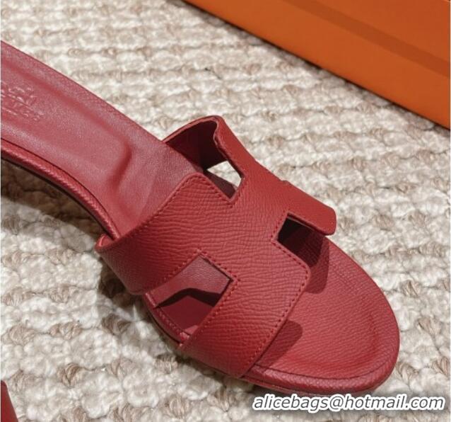 Good Looking Hermes Classic Oasis Heel Slide Sandals 4.5cm in Palm Grained Leather Burgundy 123019