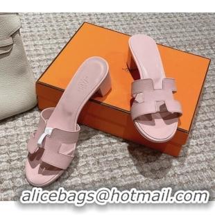 Trendy Design Hermes Classic Oasis Heel Slide Sandals 4.5cm in Palm Grained Leather Light Pink 123020