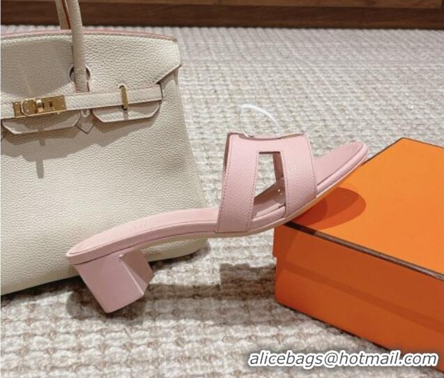 Trendy Design Hermes Classic Oasis Heel Slide Sandals 4.5cm in Palm Grained Leather Light Pink 123020