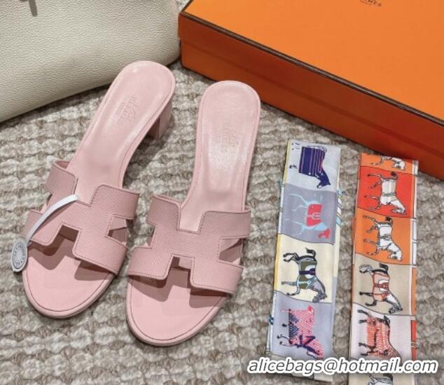 Trendy Design Hermes Classic Oasis Heel Slide Sandals 4.5cm in Palm Grained Leather Light Pink 123020