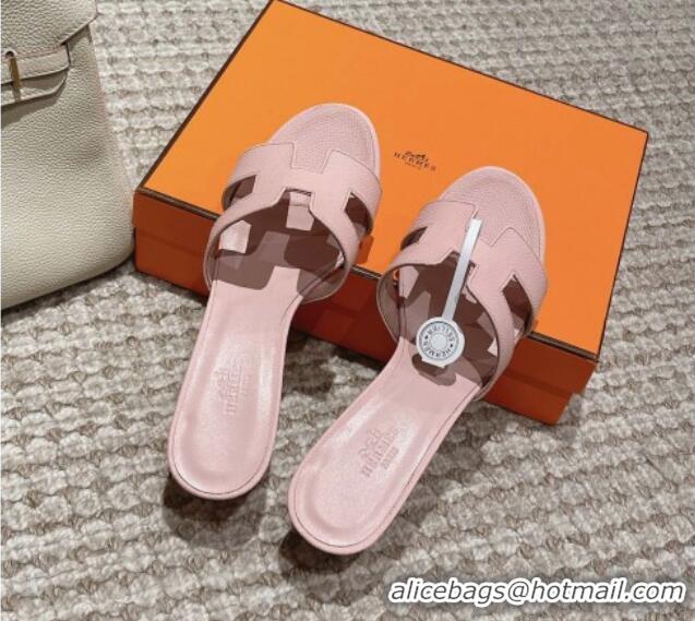 Trendy Design Hermes Classic Oasis Heel Slide Sandals 4.5cm in Palm Grained Leather Light Pink 123020