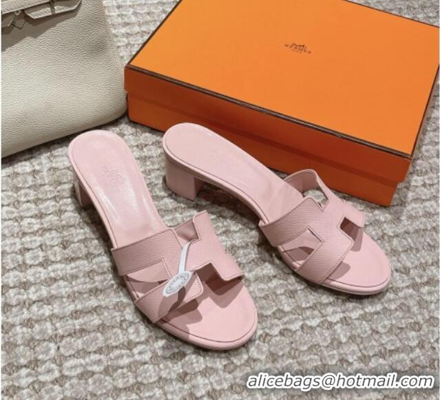 Trendy Design Hermes Classic Oasis Heel Slide Sandals 4.5cm in Palm Grained Leather Light Pink 123020