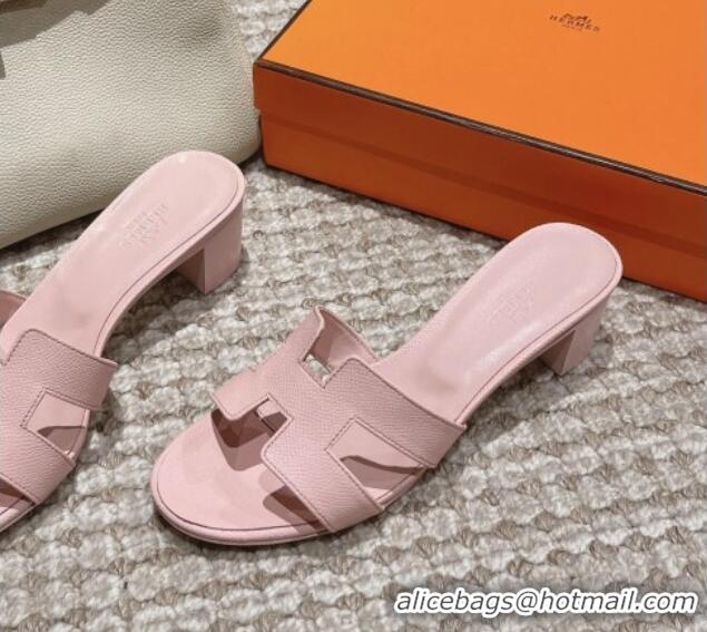 Trendy Design Hermes Classic Oasis Heel Slide Sandals 4.5cm in Palm Grained Leather Light Pink 123020