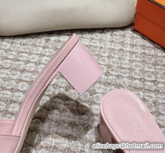 Trendy Design Hermes Classic Oasis Heel Slide Sandals 4.5cm in Palm Grained Leather Light Pink 123020