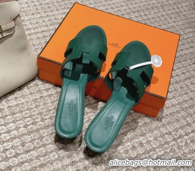 Top Design Hermes Classic Oasis Heel Slide Sandals 4.5cm in Palm Grained Leather Green 123021