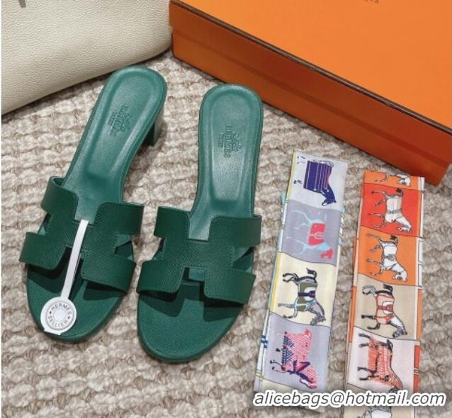 Top Design Hermes Classic Oasis Heel Slide Sandals 4.5cm in Palm Grained Leather Green 123021