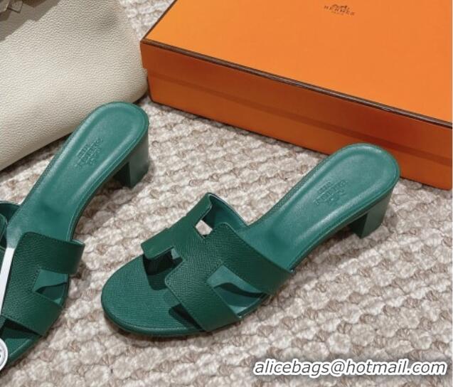 Top Design Hermes Classic Oasis Heel Slide Sandals 4.5cm in Palm Grained Leather Green 123021