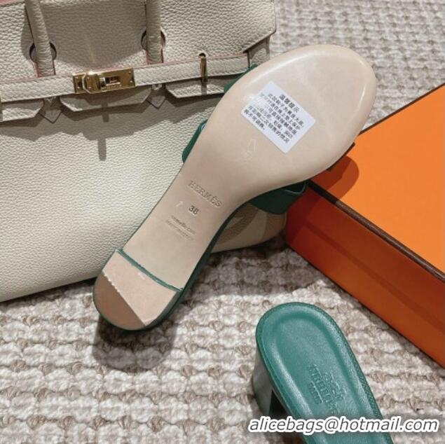 Top Design Hermes Classic Oasis Heel Slide Sandals 4.5cm in Palm Grained Leather Green 123021