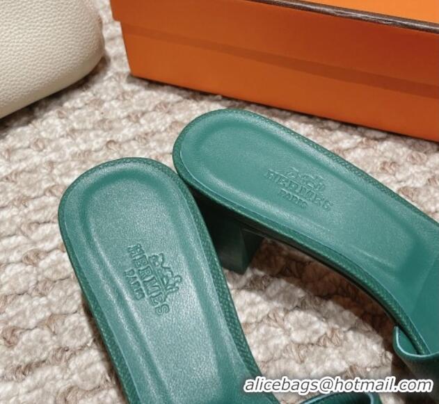 Top Design Hermes Classic Oasis Heel Slide Sandals 4.5cm in Palm Grained Leather Green 123021