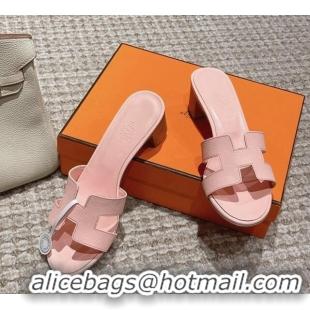 Luxurious Hermes Classic Oasis Heel Slide Sandals 4.5cm in Palm Grained Leather Pale Pink 123022