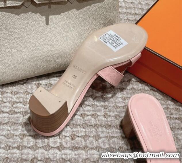 Luxurious Hermes Classic Oasis Heel Slide Sandals 4.5cm in Palm Grained Leather Pale Pink 123022