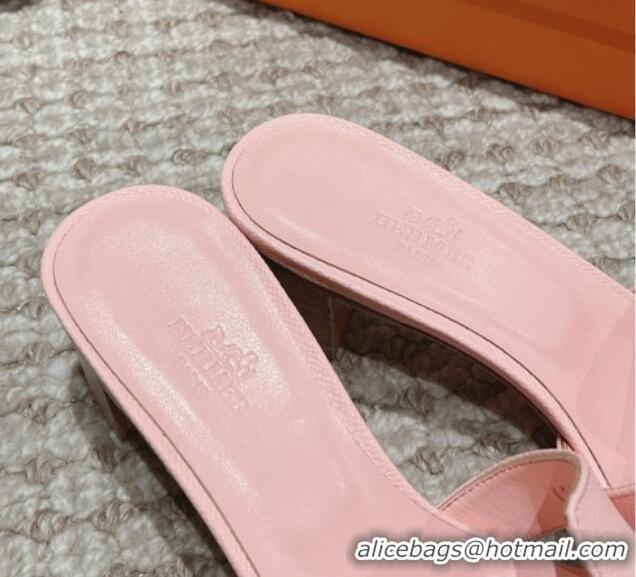 Luxurious Hermes Classic Oasis Heel Slide Sandals 4.5cm in Palm Grained Leather Pale Pink 123022