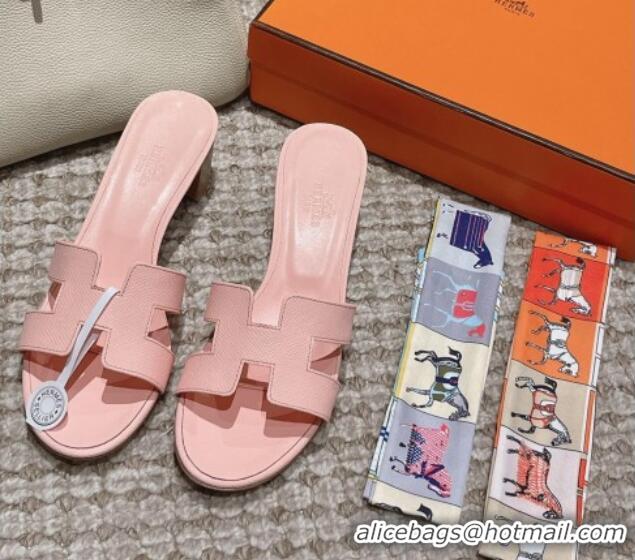 Luxurious Hermes Classic Oasis Heel Slide Sandals 4.5cm in Palm Grained Leather Pale Pink 123022