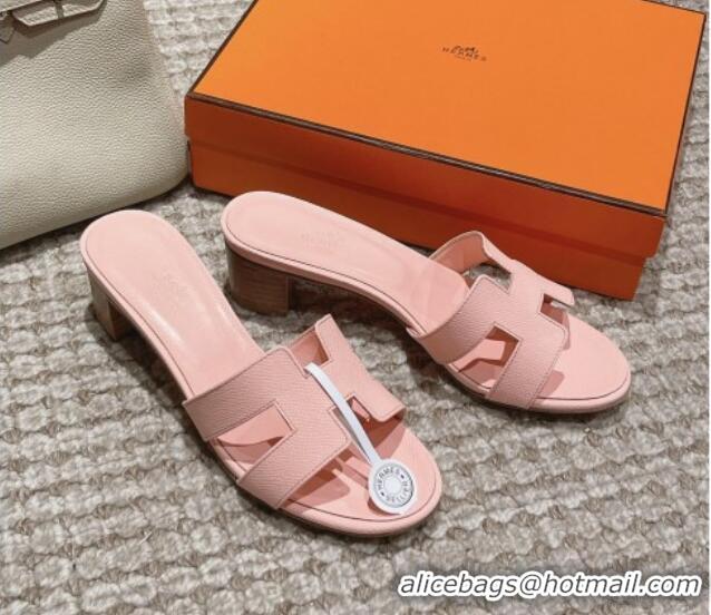 Luxurious Hermes Classic Oasis Heel Slide Sandals 4.5cm in Palm Grained Leather Pale Pink 123022