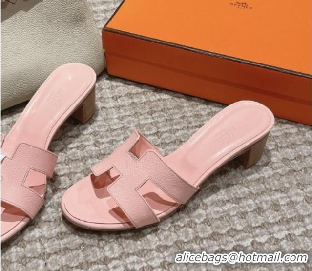 Luxurious Hermes Classic Oasis Heel Slide Sandals 4.5cm in Palm Grained Leather Pale Pink 123022