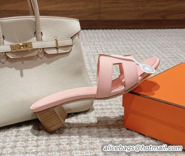 Luxurious Hermes Classic Oasis Heel Slide Sandals 4.5cm in Palm Grained Leather Pale Pink 123022