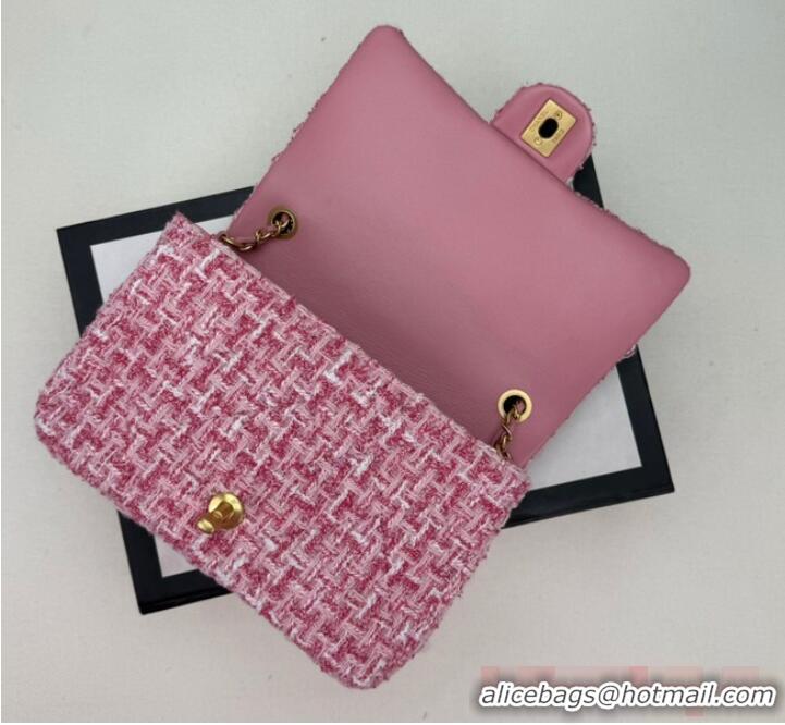 Best Price Chanel Tweed CLUTCH WITH CHAIN AS4151 Pink