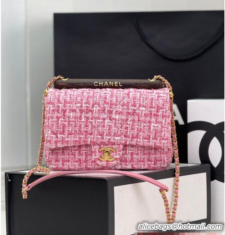 Best Price Chanel Tweed CLUTCH WITH CHAIN AS4151 Pink