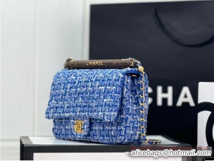 Well Crafted Chanel Tweed CLUTCH WITH CHAIN AS4151 Blue