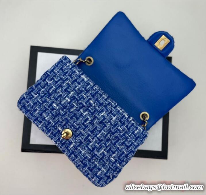 Well Crafted Chanel Tweed CLUTCH WITH CHAIN AS4151 Blue