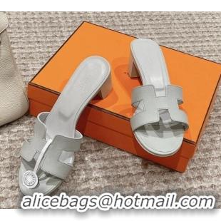 Best Grade Hermes Classic Oasis Heel Slide Sandals 4.5cm in Palm Grained Leather Pale Grey 123024