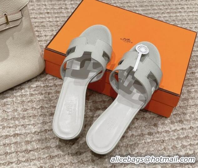 Best Grade Hermes Classic Oasis Heel Slide Sandals 4.5cm in Palm Grained Leather Pale Grey 123024