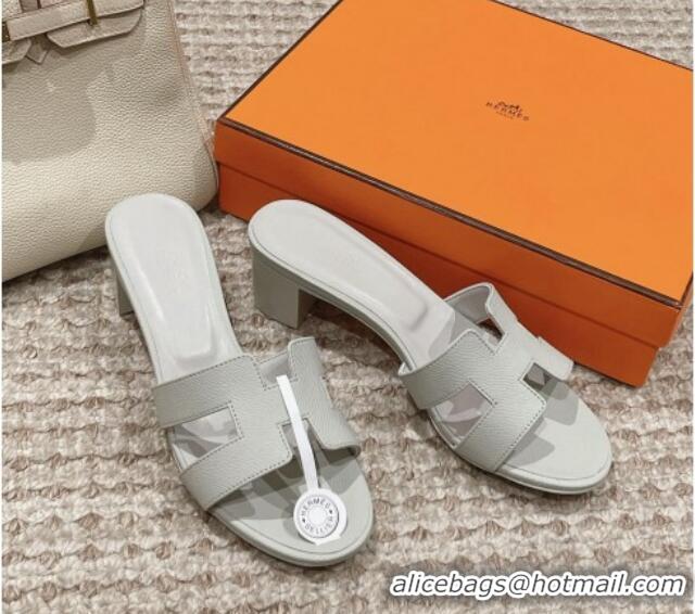 Best Grade Hermes Classic Oasis Heel Slide Sandals 4.5cm in Palm Grained Leather Pale Grey 123024