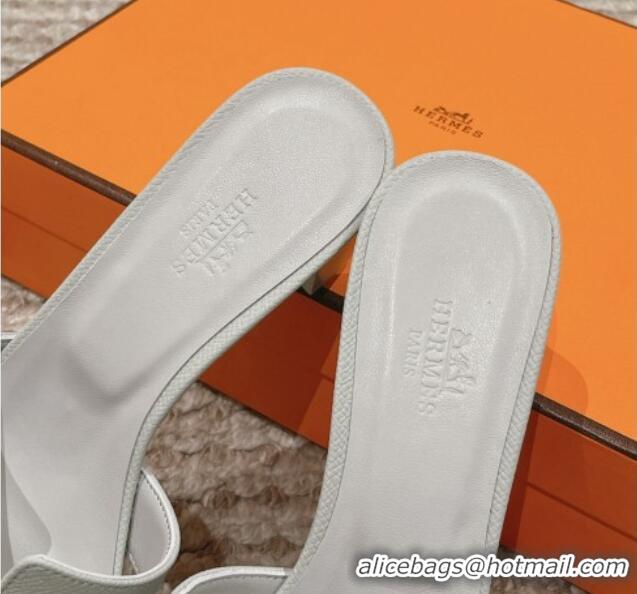 Best Grade Hermes Classic Oasis Heel Slide Sandals 4.5cm in Palm Grained Leather Pale Grey 123024