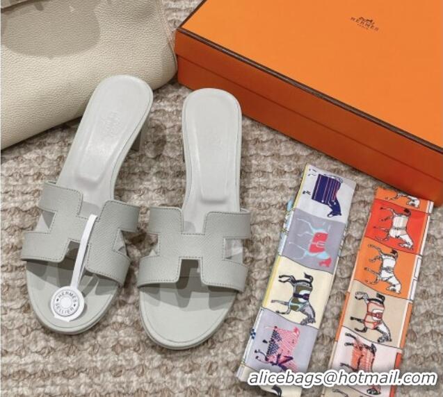 Best Grade Hermes Classic Oasis Heel Slide Sandals 4.5cm in Palm Grained Leather Pale Grey 123024