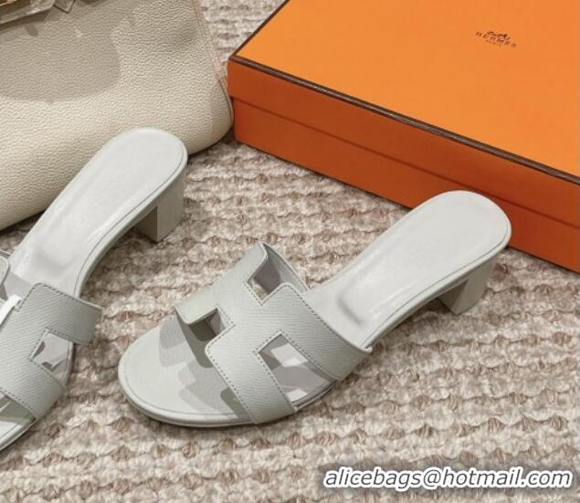 Best Grade Hermes Classic Oasis Heel Slide Sandals 4.5cm in Palm Grained Leather Pale Grey 123024