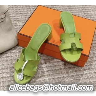 Top Grade Hermes Classic Oasis Heel Slide Sandals 4.5cm in Palm Grained Leather Light Green 123025