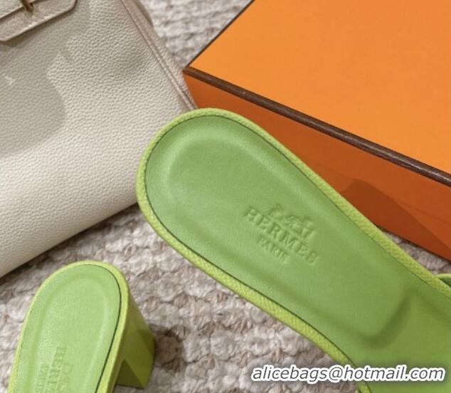 Top Grade Hermes Classic Oasis Heel Slide Sandals 4.5cm in Palm Grained Leather Light Green 123025