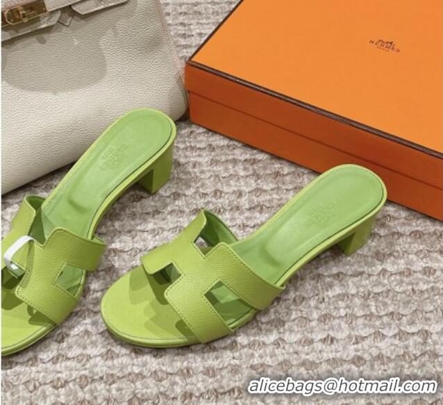 Top Grade Hermes Classic Oasis Heel Slide Sandals 4.5cm in Palm Grained Leather Light Green 123025