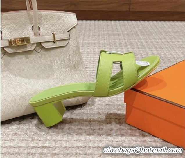 Top Grade Hermes Classic Oasis Heel Slide Sandals 4.5cm in Palm Grained Leather Light Green 123025