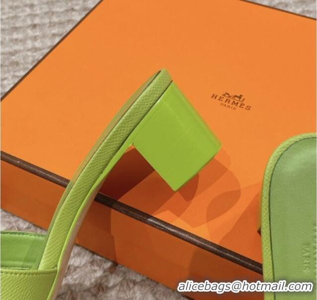 Top Grade Hermes Classic Oasis Heel Slide Sandals 4.5cm in Palm Grained Leather Light Green 123025