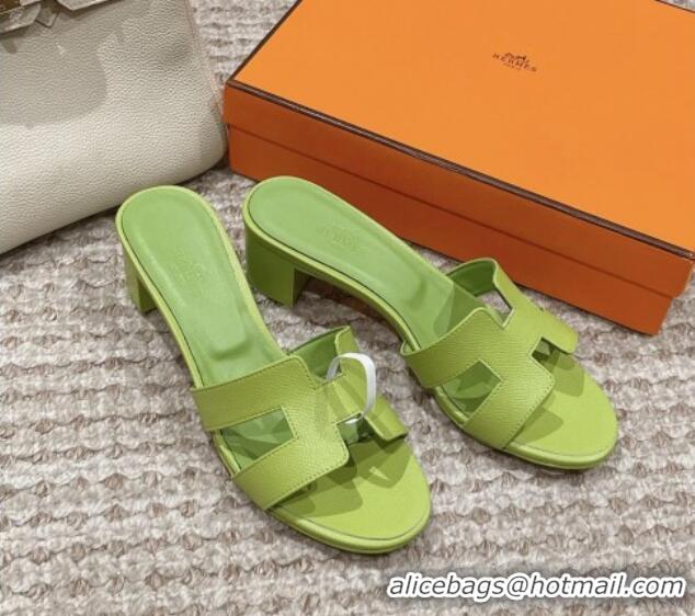 Top Grade Hermes Classic Oasis Heel Slide Sandals 4.5cm in Palm Grained Leather Light Green 123025