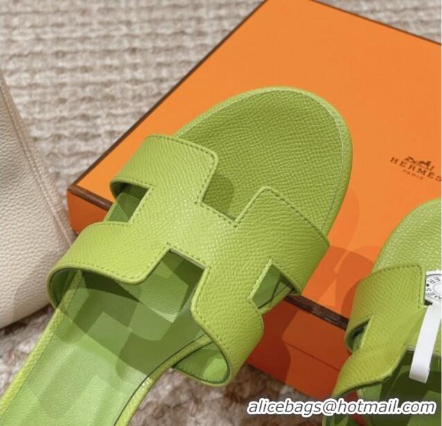 Top Grade Hermes Classic Oasis Heel Slide Sandals 4.5cm in Palm Grained Leather Light Green 123025