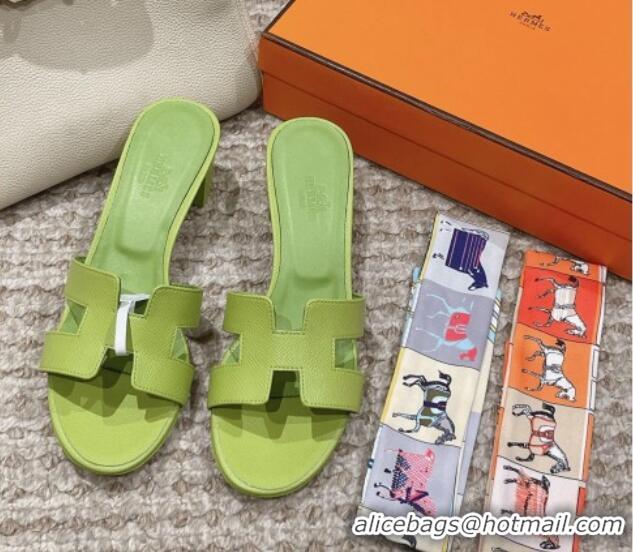 Top Grade Hermes Classic Oasis Heel Slide Sandals 4.5cm in Palm Grained Leather Light Green 123025