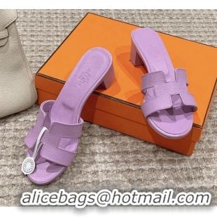 Durable Hermes Classic Oasis Heel Slide Sandals 4.5cm in Palm Grained Leather Purple 123026